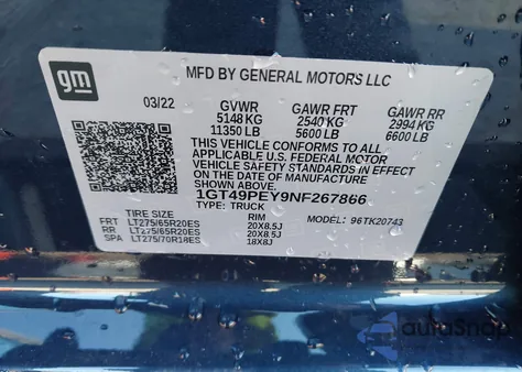 2022 GMC Sierra 2500Hd z USA, uszkodzony, nr VIN 1GT49PEY9NF267866